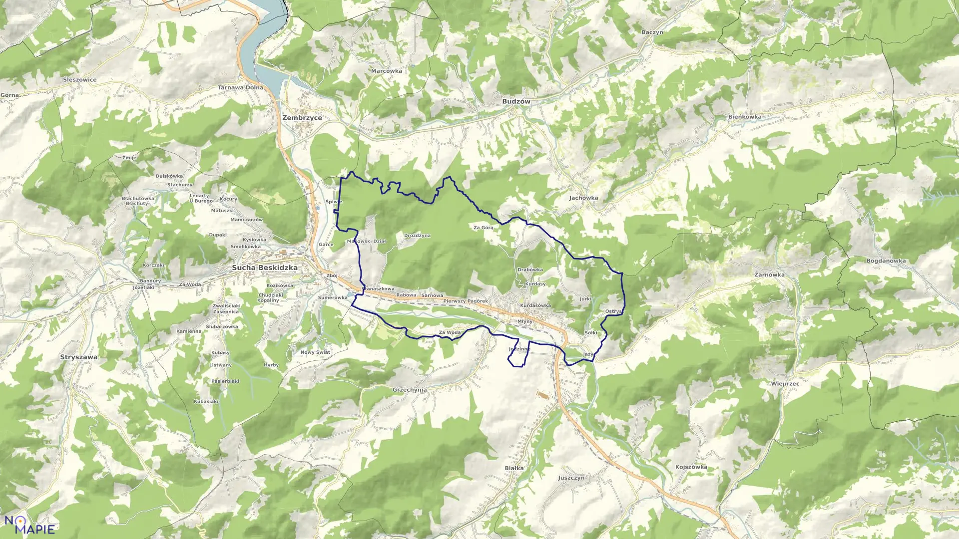 Mapa obrębu Maków Podhalański w gminie Maków Podhalański